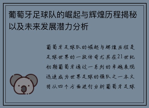 葡萄牙足球队的崛起与辉煌历程揭秘以及未来发展潜力分析